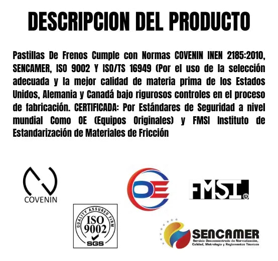 Pastillas de Freno Delantera Volkswagen Passat 06/2010, Audi A4/A6/A8/S4/S6 2003/06